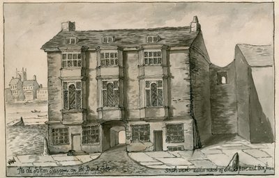 Hostinec Starý sokol na břehu, jak vypadal v roce 1805 od English School