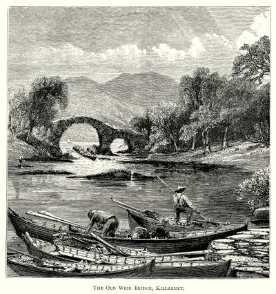 Most Old Weir Bridge, Killarney (rytina) od English School
