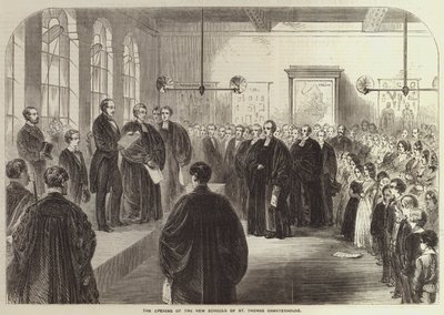 Otevření nových škol St Thomas Charterhouse (rytina) od English School