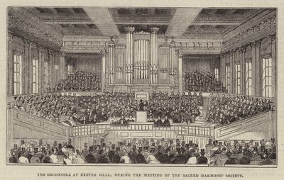 Orchestr v Exeter Hall, během setkání Sacred Harmonic Society od English School