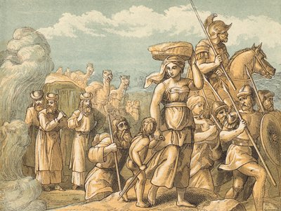 Průchod přes Jordán (barevná rytina) od English School