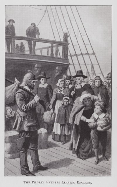 Otcové poutníci opouštějící Anglii (litho) od English School