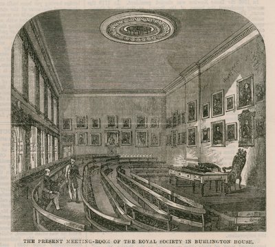 Současná zasedací místnost Královské společnosti v Burlington House od English School