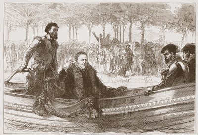 Princ Oranžský na své bárce na cestě do Bruselu, ilustrace z Historie protestantismu od Jamese Aitkena Wylie (1808-1890), hospoda. 1878 od English School