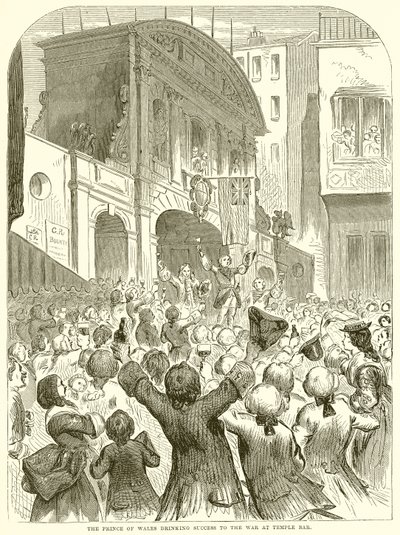 Princ z Walesu pije Success to the War v Temple Bar od English School
