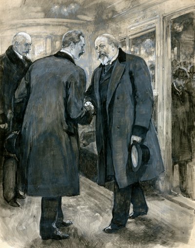Princ z Walesu pozdravil německého císaře, stanice Charing Cross, 20. ledna 1901 (wc na papíře) od English School