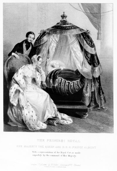 Královská princezna, Její Veličenstvo královna a Jeho královská výsost princ Albert s královskou postýlkou, kolem roku 1840 od English School