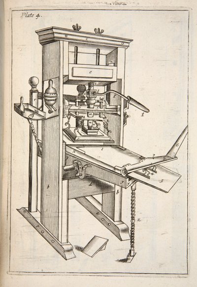 The Printing Press, pub. 1683 rytina. od English School