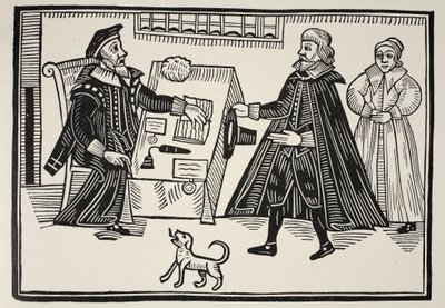 The Proctor and Parator, titulní strana traktátu o zneužívání a přemrštěnosti duchovních soudů, 1641 od English School