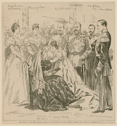 Královna a královská nevěsta, incident v kapli po svatebním obřadu, 23. července 1896 od English School