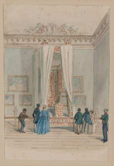 Královnina ložnice se státní postelí královny Anny, cca 1860-70 (akvarel na papíře) od English School