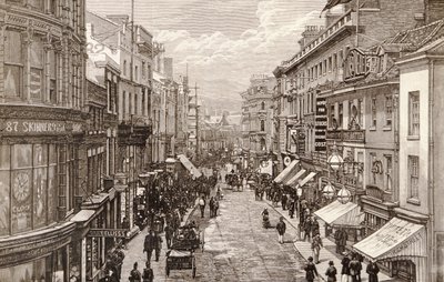 Návštěva královny v Birminghamu: The High Street, z „The Illustrated London News“, 2. dubna 1887 od English School