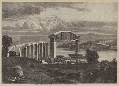 Železniční most v Saltash, I K Brunel, inženýr (rytina) od English School