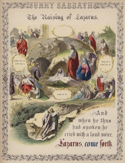 Vzkříšení Lazara (barevná rytina) od English School