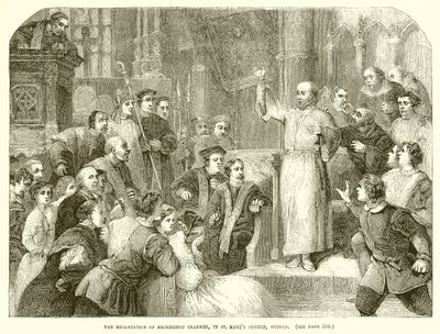 Rekantace arcibiskupa Cranmera v kostele St. Marys v Oxfordu od English School