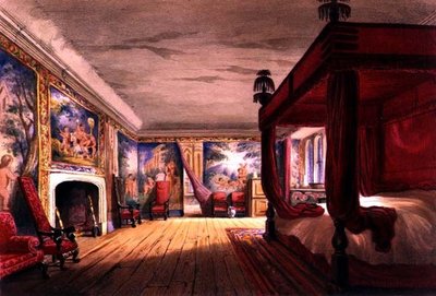 The Red Room, Cotehele House, cca 1830-40 (barevné lito) od English School