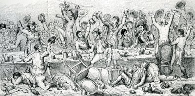Večeře reformátorů, ilustrace převzatá ze satiristy, 1809 od English School