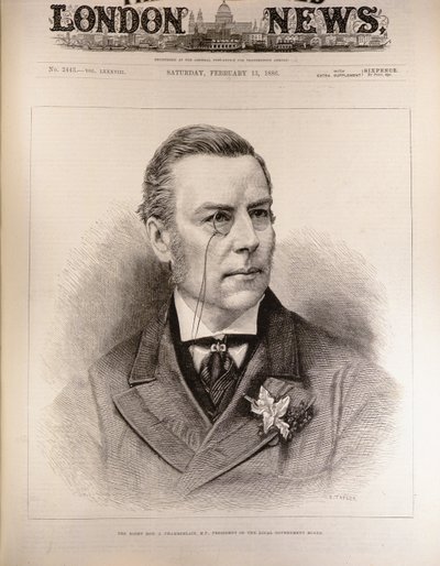 Správný Honza. Joseph Chamberlain (1836-1914), M.P., předseda rady místní vlády, z „The Illustrated London News“, 13. února 1886 od English School