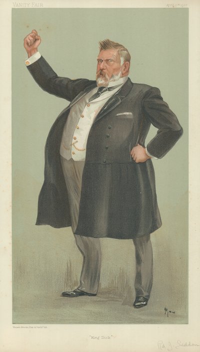 The Right Hon Richard John Seddon, King Dick, 17. dubna 1902, karikatura Vanity Fair od English School