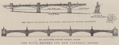The Rival Designs for New Vauxhall Bridge (rytina) od English School