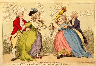 The Rival Queens aneb Political Heat for Rege and Grege, 1789 (ručně kolorovaná rytina) od English School
