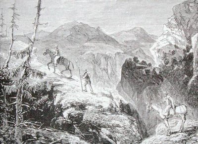 Cesta do Hondy, Kolumbie, z „Galerie geografie“ od reverenda Thomase Milnera, vydaná kolem roku 1880 (rytina) od English School