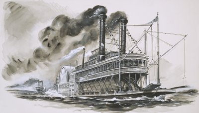 Robert E Lee vede Natchez v jejich slavném závodě proti řece Mississippi od English School