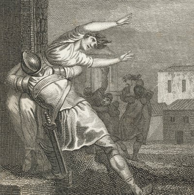 Římané odvádějí sabinské ženy, aby je měli za manželky (rytina) od English School