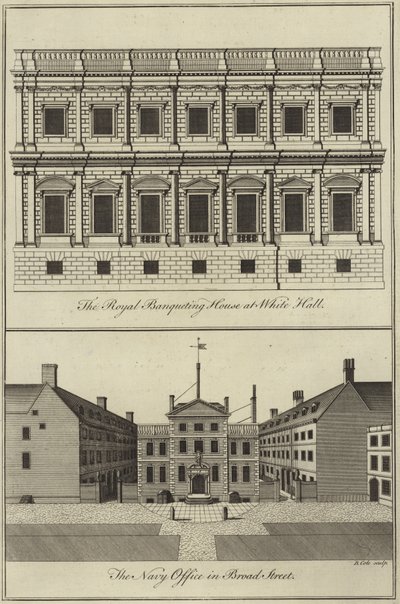 Královský banketní dům ve Whitehallu a Navy Office na Broad Street v Londýně od English School