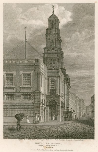 Royal Exchange, Londýn, při pohledu na jihozápad od English School