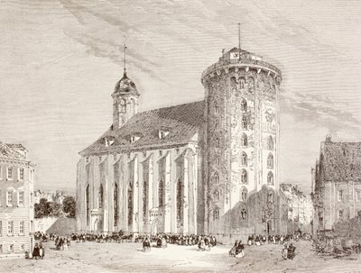 Rundetarn nebo kulatá věž v Kodani, Dánsko v devatenáctém století (litho) od English School