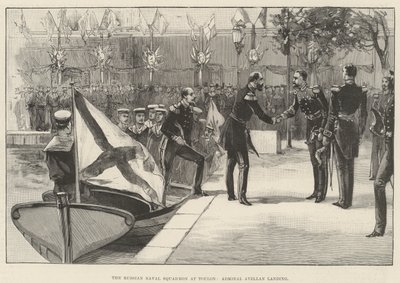 Ruská námořní eskadra v Toulonu, přistání admirála Avellana (rytina) od English School
