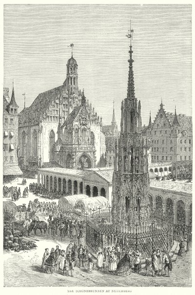 Schonebrunnen v Norimberku (rytina) od English School