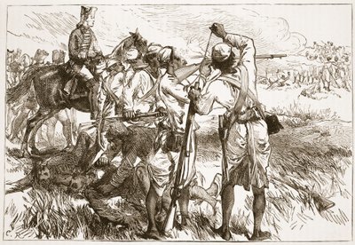 The Sepoys at Buxar, ilustrace z Cassells Illustrated History of India od Jamese Granta, hospoda. 1879 od English School
