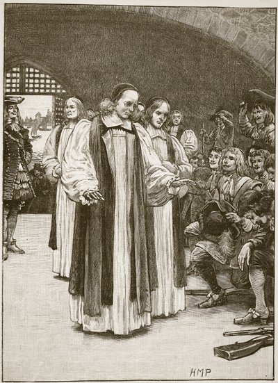 Sedm biskupů vstupujících do Toweru, ilustrace z Cassells Illustrated History of England (sépiová fotografie) od English School