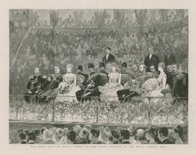 Shah a královská rodina na státním koncertu v Royal Albert Hall od English School