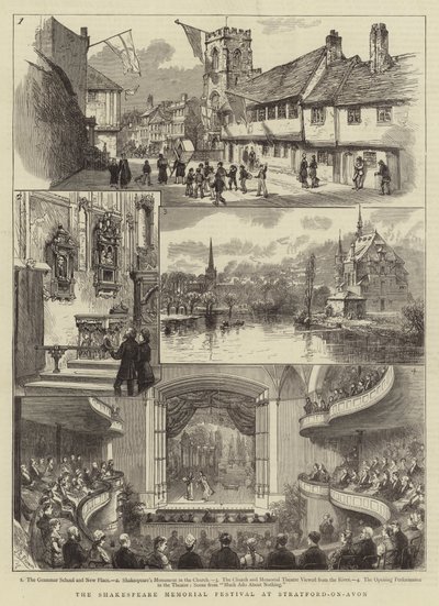 Shakespeare Memorial Festival ve Stratford-on-Avon (rytina) od English School