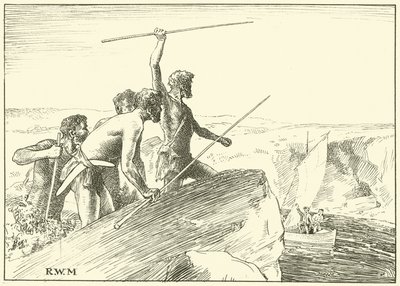 The Shaok their Spears at the White Men (inkoust na papíře) od English School