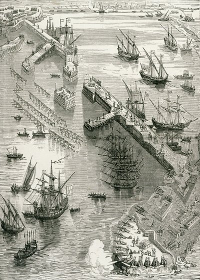 Obléhání Rochelle, z Historie Francie, Emile de Bonnechose, vydal Ward, Lock and Co, Londýn od English School
