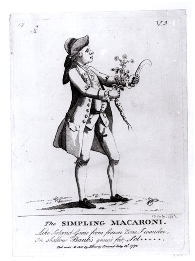The Simpling Macaroni, hospoda. od N. Darly, 13. července 1772 (rytina) (černobílá fotografie) od English School