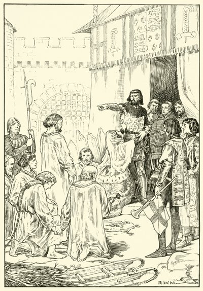 Šest mužů z Calais (inkoust na papíře) od English School