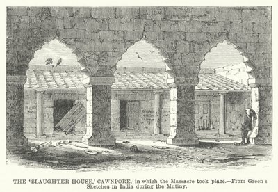 "Slaughter House", Cawnpore, ve kterém se masakr odehrál od English School