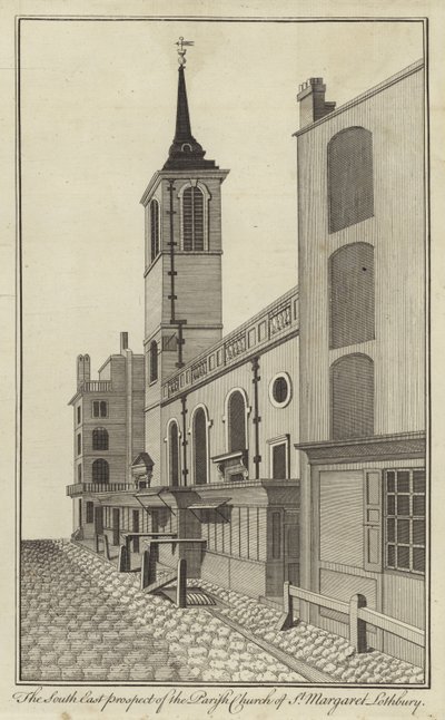 South East Prospect farního kostela St Margaret Lothbury, Londýn od English School