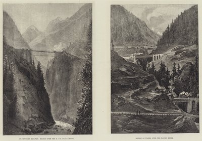 Železniční tunel St Gothard (rytina) od English School