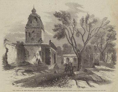 Chrám Ram Swamee, pokročilé stanoviště britského tábora před Dillí (rytina) od English School
