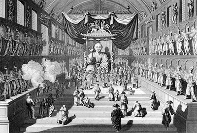 Chrám deseti tisíc idolů v Japonsku, vyrytý A. Thornem, z „World Religion“, vydané nakladatelstvím A. Fullarton & Co. od English School