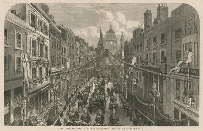 Den díkůvzdání: průvod procházející nahoru Ludgate Hill od English School