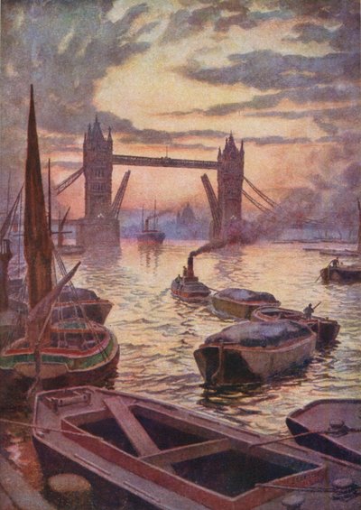Tower Bridge (barevná litografie) od English School