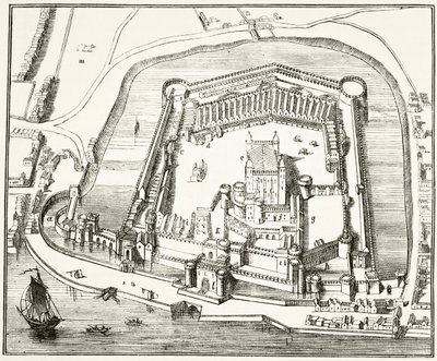 Tower of London v 15. století, z „Národních a domácích dějin Anglie“ od Williama Hickmana Smith Aubrey (1858-1916), publikováno v Londýně, kolem roku 1890 od English School