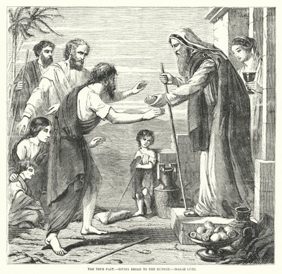 Pravý půst, dávání chleba hladovým, Isaiah LVIII (rytina) od English School
